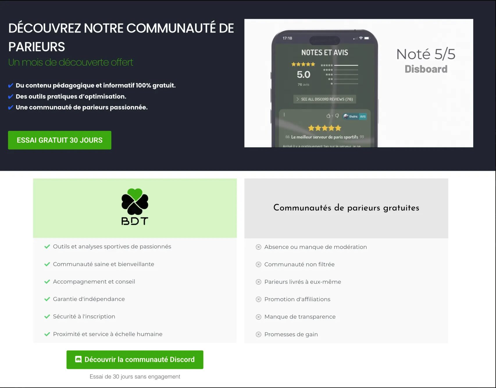 Les paris sportifs avec la communauté du Bureau des Tipsters 30 jours offerts pour découvrir le BDT !