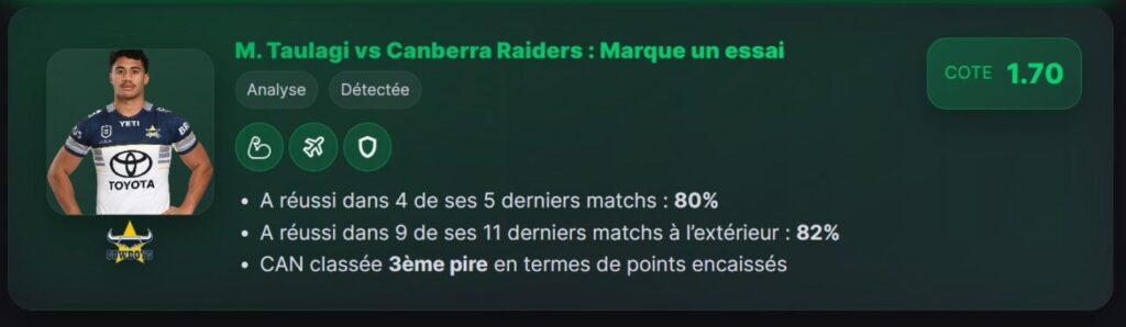 Taulagi NRL - Raiders vs Cowboys
